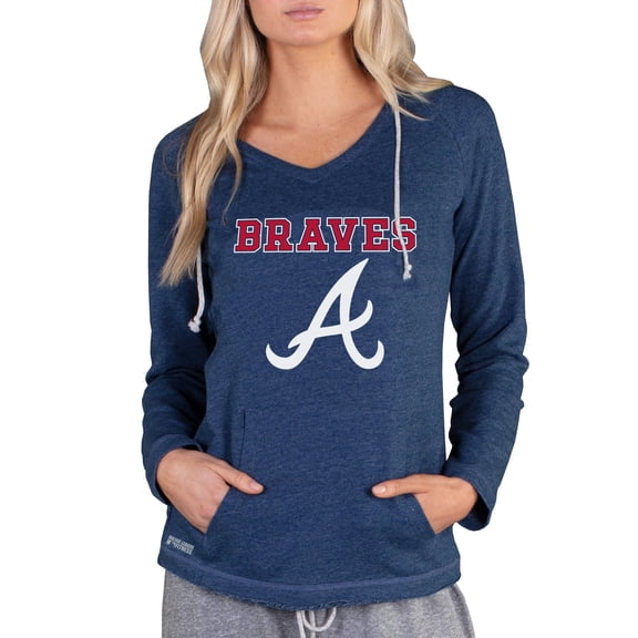 Women's Concepts Sport Navy Atlanta Braves Mainstream Terry Long Sleeve Hoodie Top