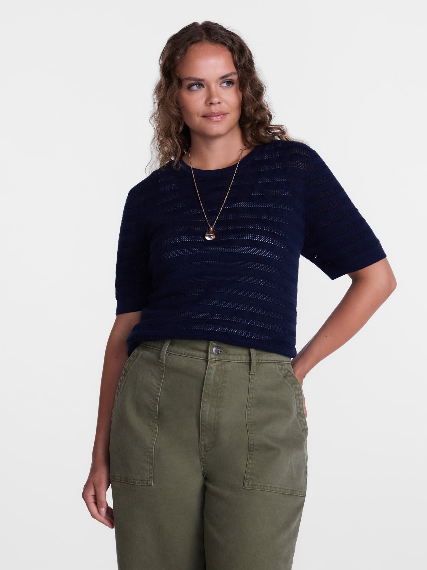 Scenario Women's Stripe Sweater with Short Sleeves, Sizes XS-XXXL