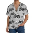 thumbnail image 3 of KLL Gray Tractor Print Men's Shirt Short Sleeve Button Down Summer Cuba Beach Shirts- Small, 3 of 7