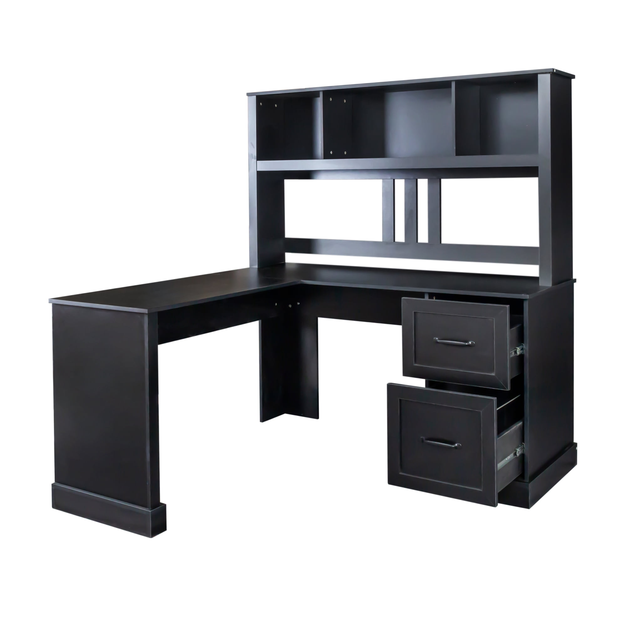 Royard Oaktree L Shaped Computer Desk with Hutch Reversible Home Office Desk w/Drawers and Bookshelf