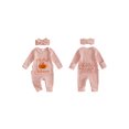 thumbnail image 2 of RUINIXCW Newborn Baby Girl My First Halloween Fall Winter Clothes Infant Baby Girls Waffled Romper Pumpkin Embroidery Long Sleeve Jumpsuit with Headband, 2 of 9