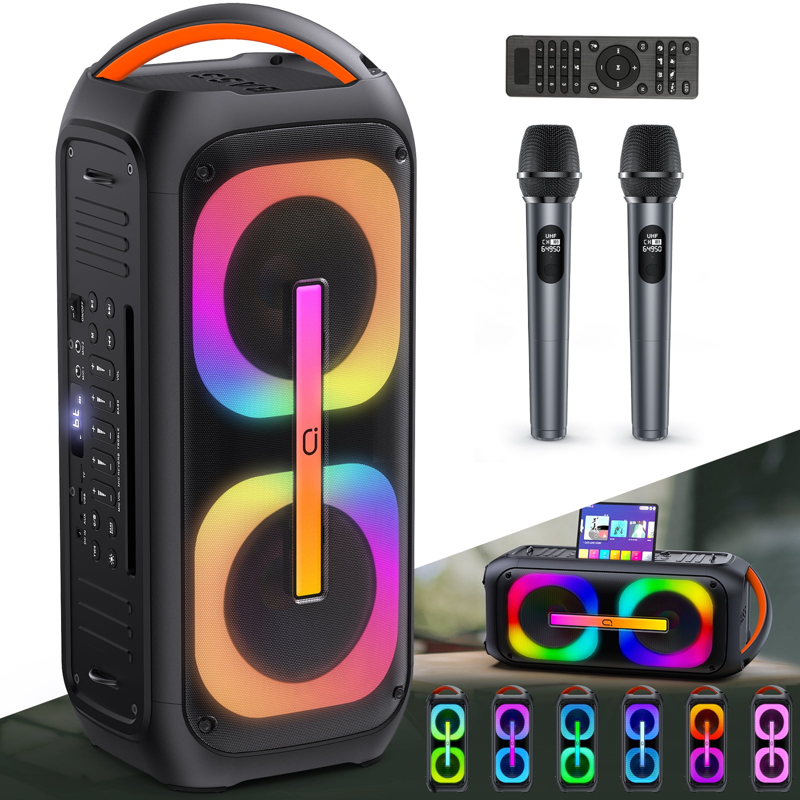 FanFun Large Bluetooth Speaker, Stereo Big Party Speaker with RGB Lights & 2 Wireless Mic, Portable Bass DJ Wireless Speakers for Outdoor, 12H Playtime, T11-T