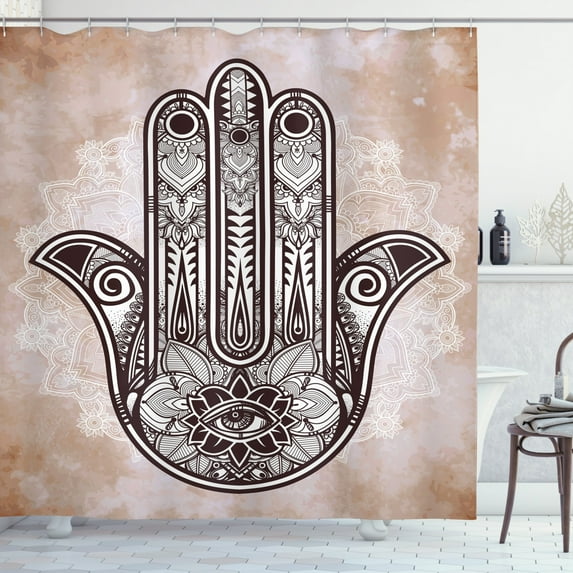 Ambesonne Hamsa Shower Curtain, Esoteric Luck Charm, 69"Wx70"L, Dark Brown and Cinnamon