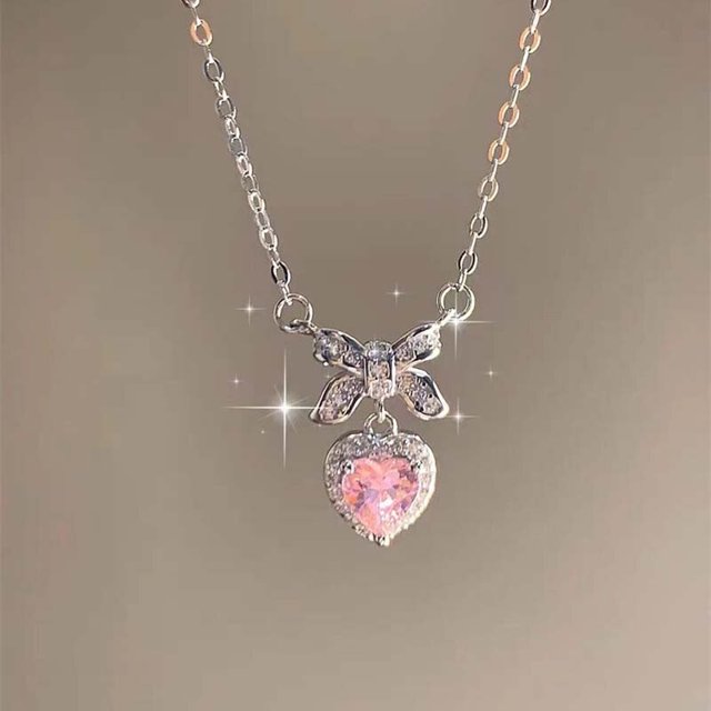Collar de circón con forma de planeta rosa para mujer, cadena de clavícula, regalo del Día de San Valentín, joyería de fiesta