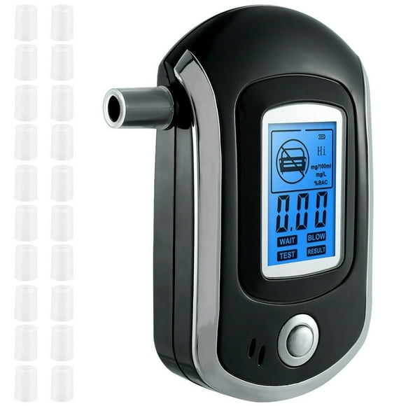 Portable Battery Powered LCD Alcohol Breathalyzer with 20*Mouthpieces Audible Visible Warnings Mini Breathalyzer to Test Alcohol Breath Alcohol Tester for Drunk Driving