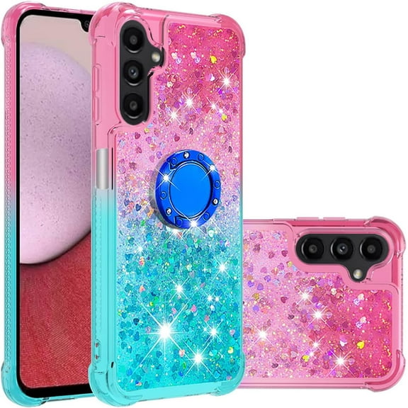 Slim Fit Phone Case for Samsung Galaxy A14, Bling Shiny Quicksand Effect TPU Bumper Case with Four Corners Heavy Protection Anti-Fall Cover for Samsung Galaxy A14 5G/4G,Pink Blue