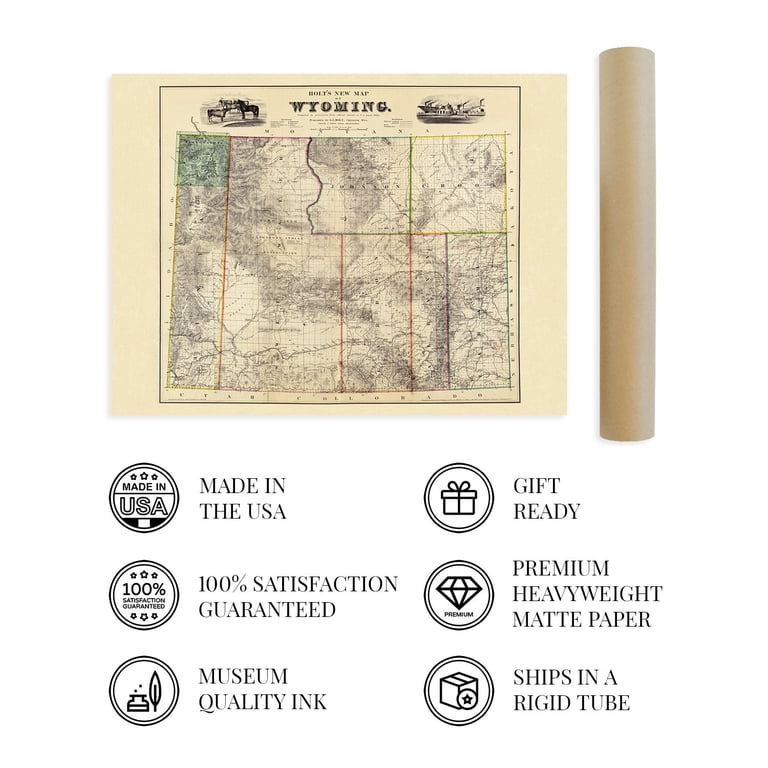 1883 Vintage Wyoming Map Poster - 18x24 Inch Historical State Wall Art - Restored From Official Records