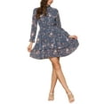 thumbnail image 2 of INSPIRE CHIC Vestido Mini de Manga Larga Floral para Mujeres con Cuello Fruncido y Volantes, Vestido Casual de Chifón, Gris Azul XL, 2 of 6