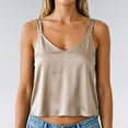 thumbnail image 2 of WEIWEN Womens Silk Satin Camisole Plain Strappy Vest Tops Cropped Tank Tops for Women Cami Shirt V-Neck Spaghetti Strap T-Shirt Beige, XXL, 2 of 4