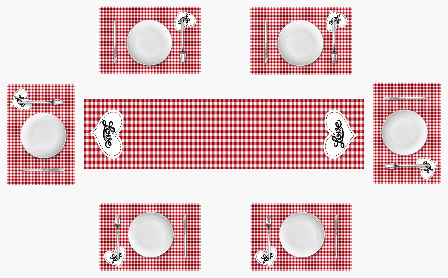 SUNOLIFE Valentine Placemat Set of 6 and Table Runner 72 In Bufflo Plaid Linen Place Mats for Dining Table Decor