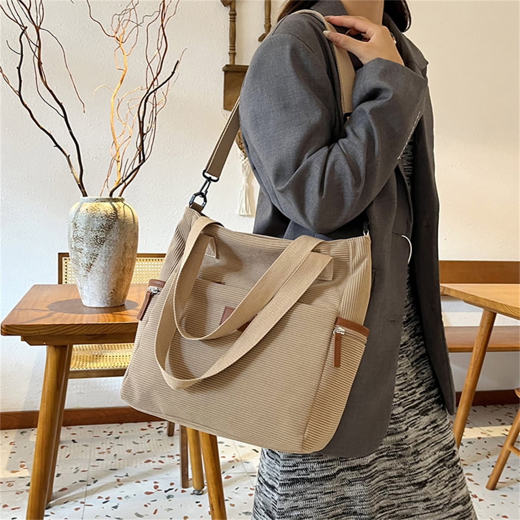 FENOHREFE Corduroy Bag For Women Large Capacity Shoulder Purse Handbag Crossbody Bag With Adjustable Strap Satchel Top Handle Bags