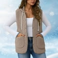 thumbnail image 5 of Fleece Crop Jackets for Women Sleeveless Outerwear Vest with Pockets Hooded Sherpa Coat Solid Color Winter Clothes (XL, Khaki), 5 of 6