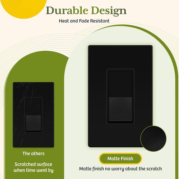 Matte Black Light Switch with Screwless Wall Plate, Decorator Paddle Rocker Wall Switch, Single Pole, Grounding Screw, Residential Grade, 15A 120V/277V,  Listed, LS-D115-MBKSP40P (40 Pack)