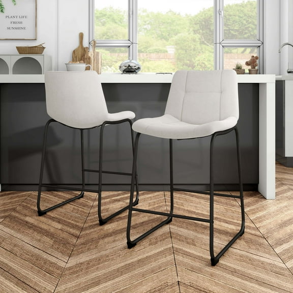 Furniture of America Perri Modern Chenille Counter Height Dining Chairs, White (Set of 2)