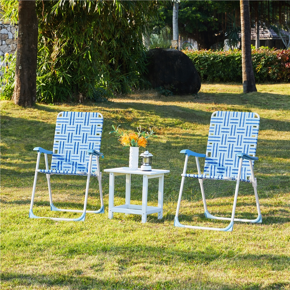 Renwick Patio Portable Webbed Folding Chairs for Garden and Poolside, Set of 2, Blue