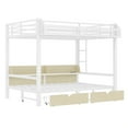 thumbnail image 6 of Queen over Queen Bunk Bed with Storage Shelves and Drawers,Multifunctional Metal Bunk Beds with USB Ports and LED Lights, Lower Bed that can be converted into a sofa, Wjite, 6 of 18