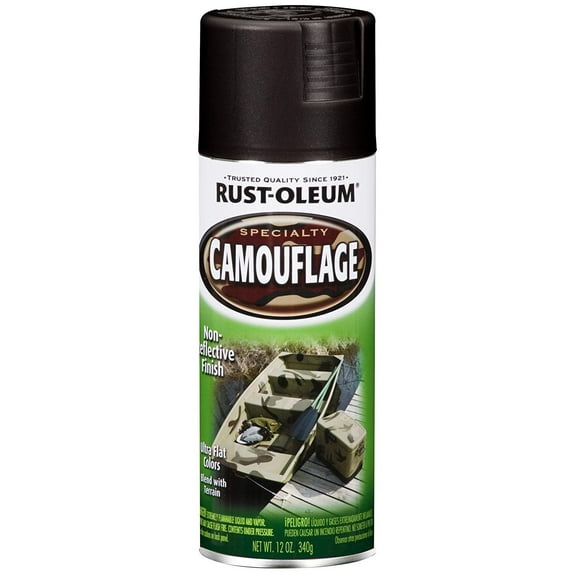 Rust-Oleum Camouflage Spray Paint Black Flat Finish - 12-Ounce, Set of 6 Interior & Exterior Use, Professional Finish