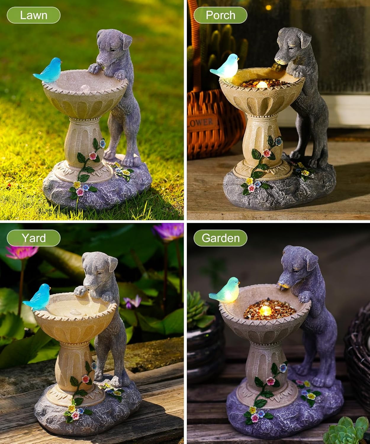 Outdoor Yard Patio Balcony Art, Solar Cat Statue for Garden Decor: IP44 Weatherproof Resin with Automatic Lighting, No Installation – Birthday Gifts for Bird Lovers, Mom, Grandma, Women