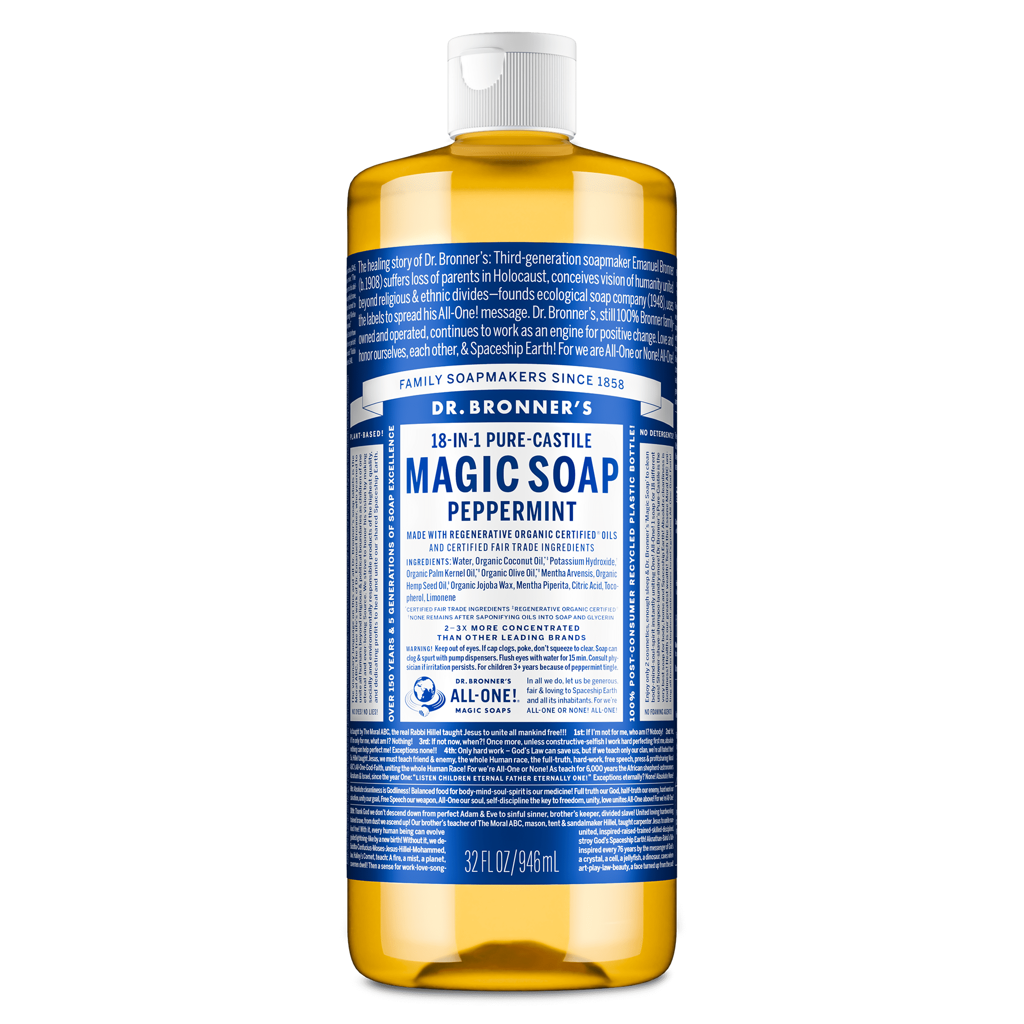 (3 pack) Dr. Bronner's Magic Soap - Peppermint - Pure-Castile Liquid Soap - 32 oz – for face, body wash, hands