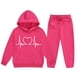 thumbnail image 3 of Conjunto de sudadera con capucha de manga larga para niños con estampado en forma de corazón y pantalones deportivos con lazo en las piernas, conjunto deportivo informal de dos piezas para niños, poli, 3 of 5