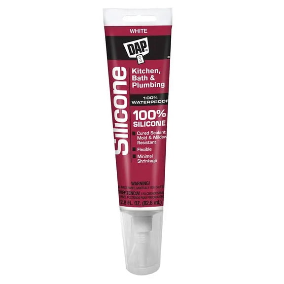 DAP 100% Silicone Kitchen, Bath & Plumbing Sealant Caulk Tube - Waterproof - 2.8 oz, White