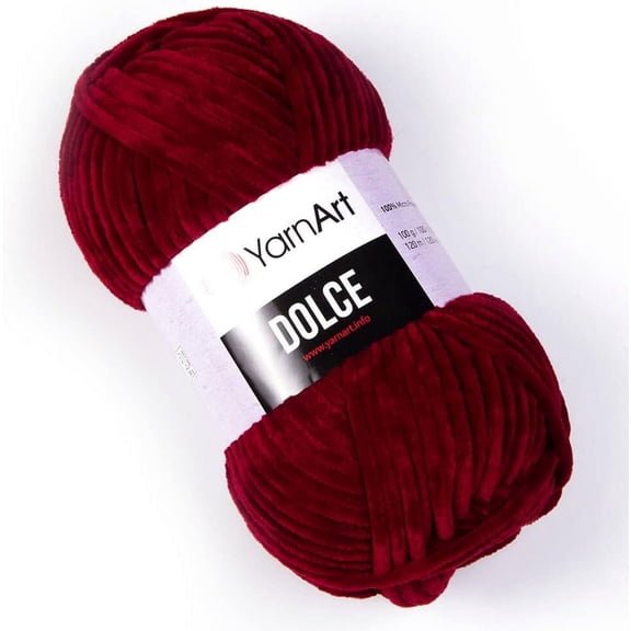 Yarn Art Dolce Yarn 100% MicroPolyester Velvet Blanket Amigurumi Super Bulky :6 Baby Chenille Yarn (1 Skein, 752-CLARET RED)