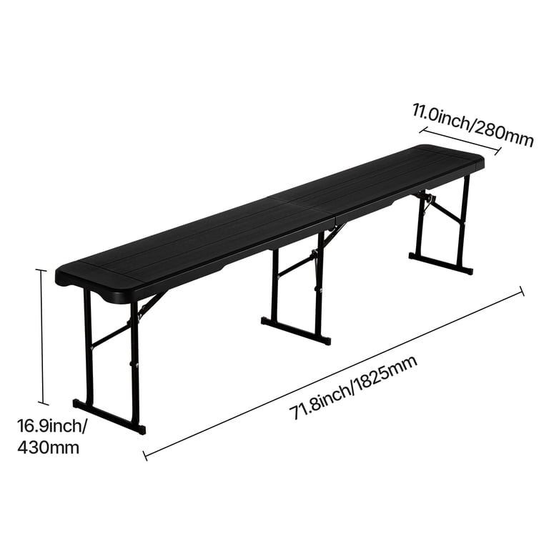 KFFKFF Folding Bench, 6 Feet, HDPE, Black, Set of 2 photo 8