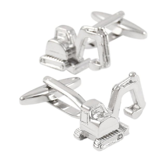 1 par de gemelos con forma de excavadora, tachuelas para camisa de hombre chapadas en plata para fiesta de boda de negocios