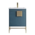 thumbnail image 2 of Fine Fixtures - Modern Blue 24" Bathroom Vanity Set, Satin Brass Hardware, Vitreous China Sink Top, 2 of 4
