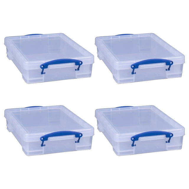 Really Useful Box Contenant de Rangement 4 L avec Couvercle et Poignées à Loquet à Pince (Lot de 4)