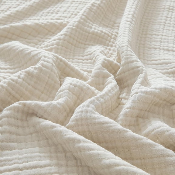 PHF 100% Cotton Muslin Throw Blanket, 50" x 70", 4-Layer Lightweight and Breathable Blanket, Luxuriously Soft Gauze Blanket for Couch Bed, Oat Milk