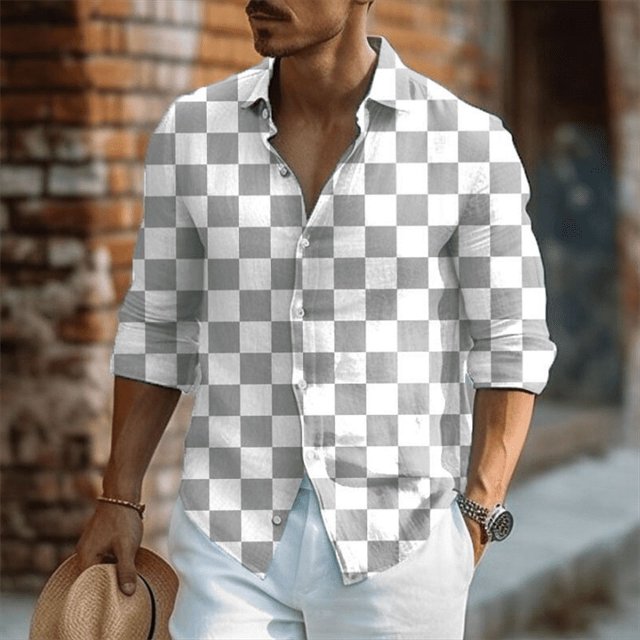 2024 Nuevos tops para hombre de estilo hawaiano a cuadros cuadrados, estilo caballero, oferta especial, informales, para fiestas al aire libre, suaves y cómodos, de talla grande