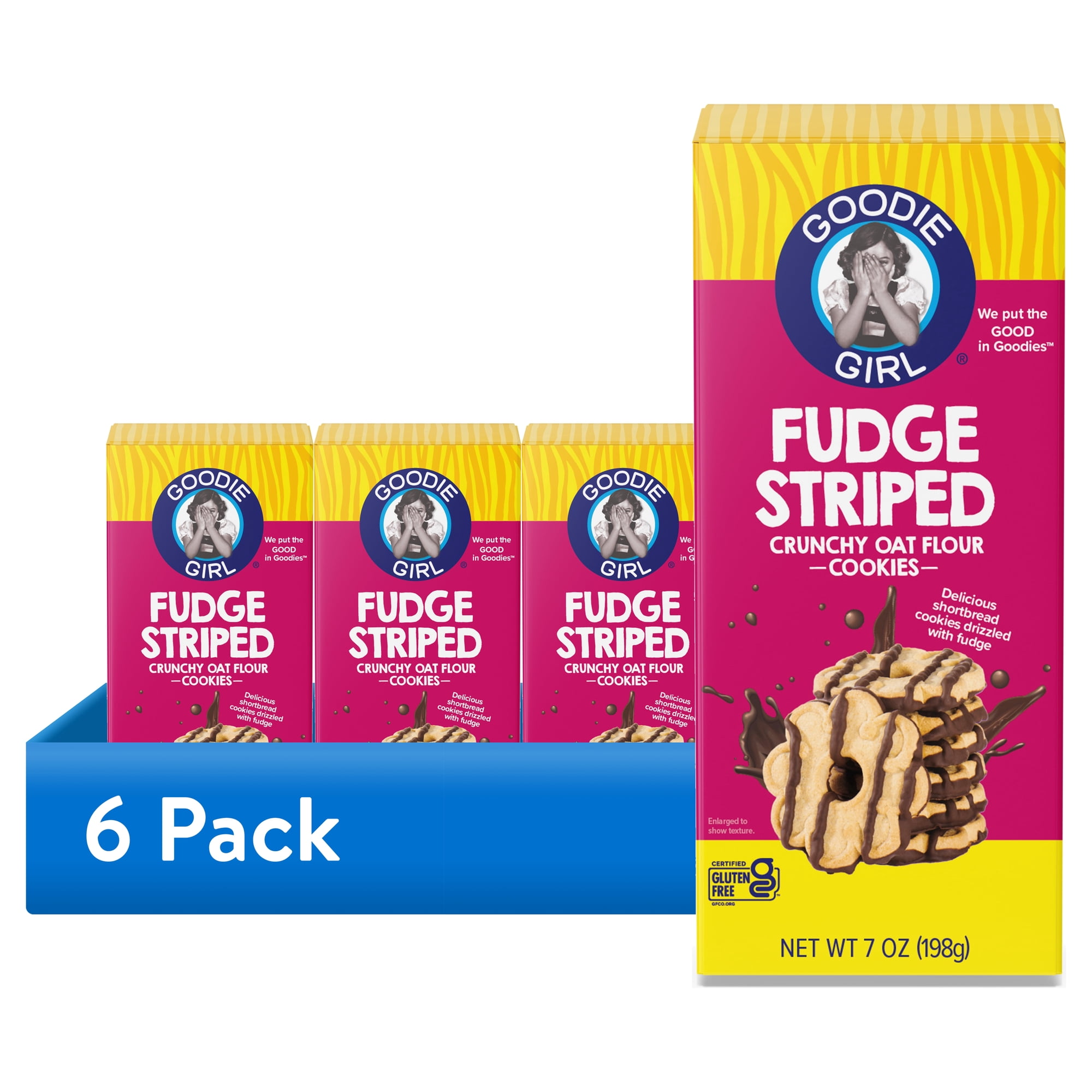(6 pack) Goodie Girl Cookies Gluten-Free Baked Fudge Striped Cookies Shelf-Stable 7 oz