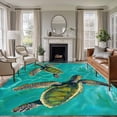 thumbnail image 2 of Area Rug 60×96in, Teal Blue Ocean Wave Sea Turtle Floor Carpet Living Room Rug, Retro Underwater World Non-Slip Welcome Mat Indoor Rugs for Bedroom Dining Room, 2 of 9