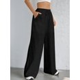 thumbnail image 4 of Women Wide Leg Linen Pants, High Waisted Summer Casual Cotton Linen Palazzo Pants with Pockets Black XXXL, 4 of 8