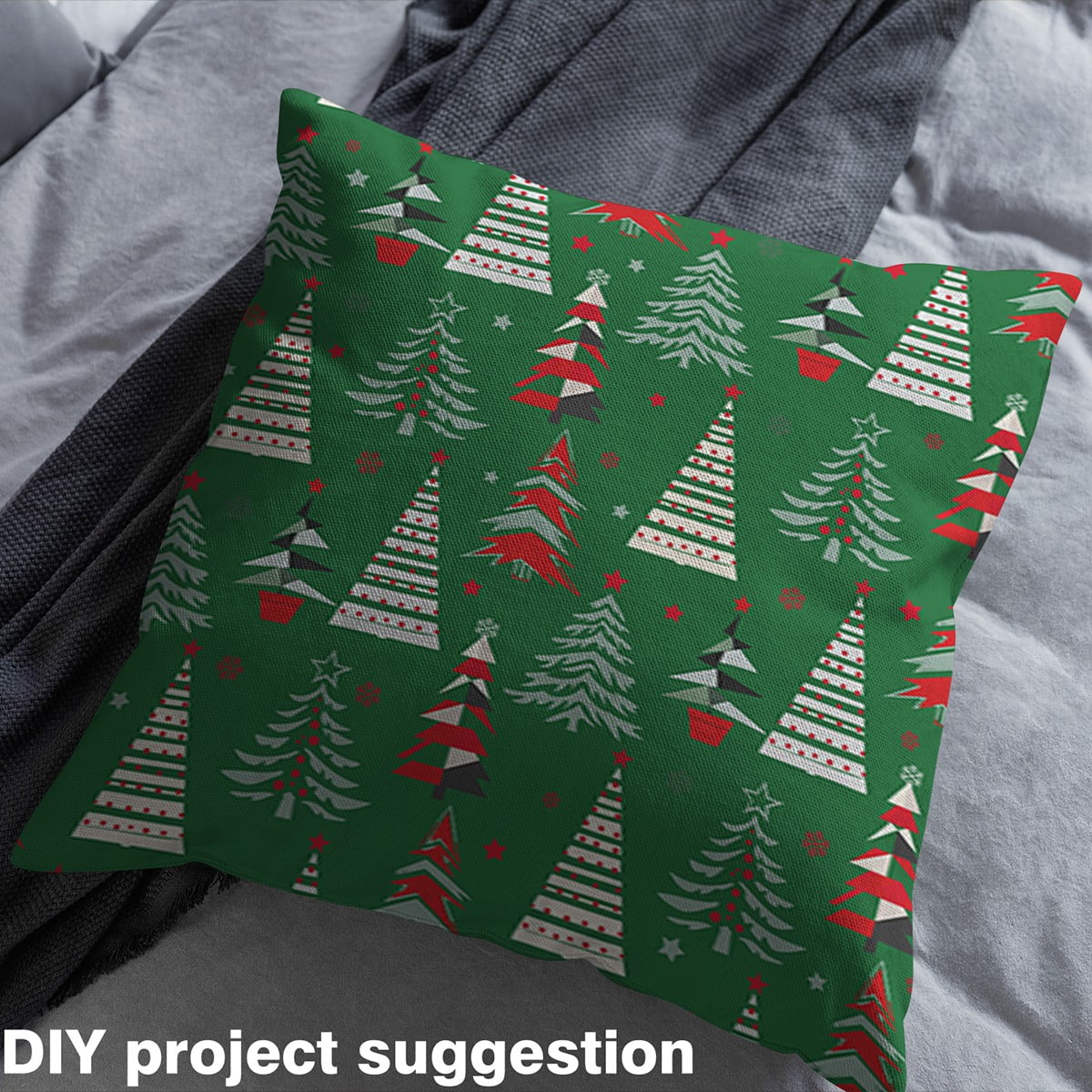 Homewish Green Christmas Tree Fabric by the Yard 2 Yards for Teens, Happy New Year Sewing Fabric, Kawaii Cute Cartoon Fabric for Sewing, Luxury Bedroom Decor