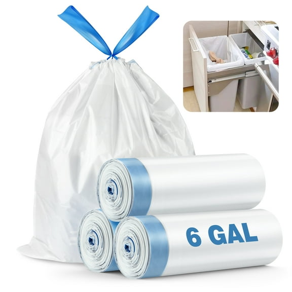 6 Gallon 1.6 Mil 60 Counts Strong Trash Bags Garbage Bags, Bathroom Trash Can Bin Liners,Leak-Proof Small Plastic Bags for Home Office Kitchen, White