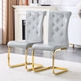 thumbnail image 2 of Retro Gray Dining Chairs - Set of 2, Faux Alligator Leather, Crystal Buckle Detail, Gold Metal Legs - Elegant Kitchen & Dining Room Seating, 2 of 20