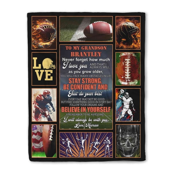 Lazaofficial Personalized Name Blanket, Football Blanket, Football Gifts, Grandson Blanket