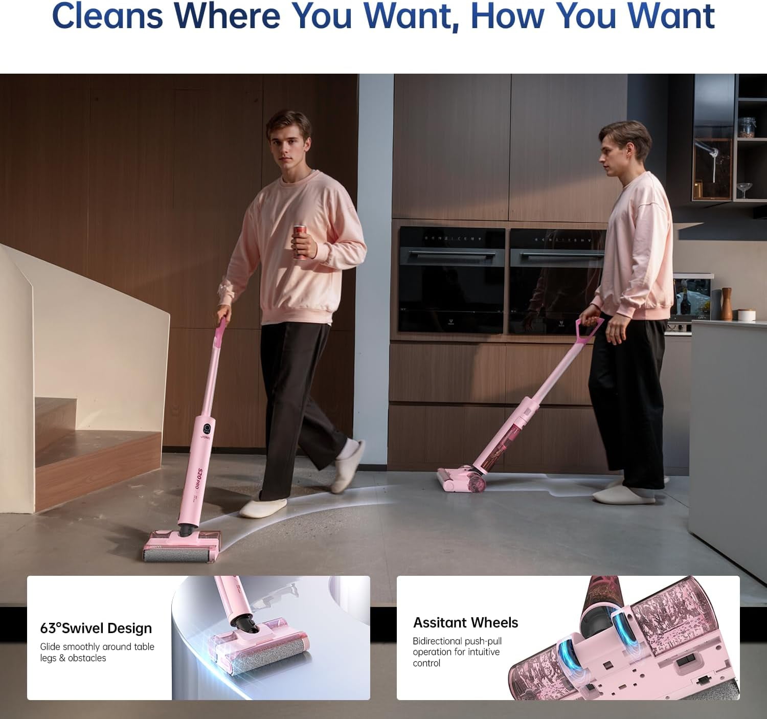JONR S20 Pro 180° Lay Flat Wet Dry Vacuum Cleaner with Smart Adjusting Suction, for Pet Hair