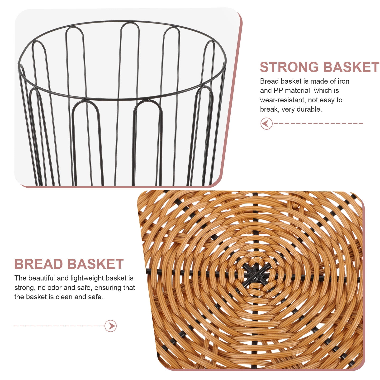 HOOWIFFY Black Woven Bread Basket with Iron Frame for Serving, Kitchen Storage, Counter Organization and Home Use