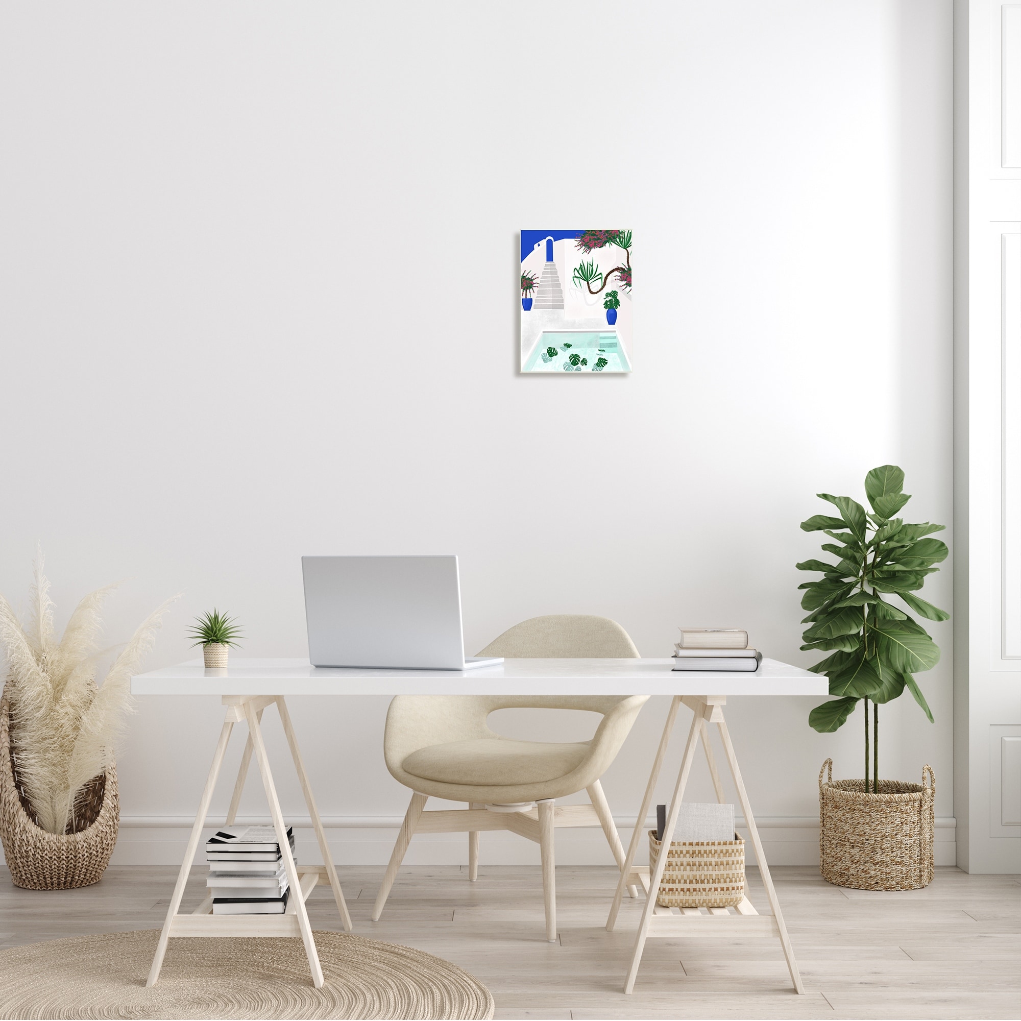Stupell Industries Modern Outdoor Pool Scene European Villa Monstera Leaves, 13 x 19,Design by Jen Bucheli