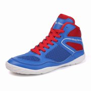 Men'S Professional Boxing Shoes - Heavy-Duty High-Top Training Sneakers with Slip-Resistant Rubber Sole, Breathable Round Toe Design & Cushioned Insole - Full-Grain Faux Leather Wrestling, Weightlift