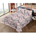 thumbnail image 4 of Ambesonne Flowers Vintage Fitted & Flat Sheet with Shams 4 Pcs Set, Romantic Floral, King, Laurel Green and Eggplant, 4 of 5