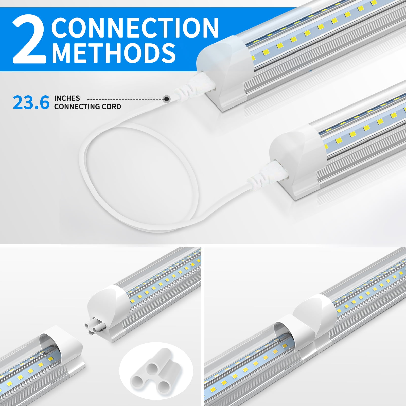 JESLED T8 LED Shop Lights Linkable Fixtures, V-Shaped 2FT 20W 2600LM, ETL Listed, 5000K Daylight White, 4-Pack