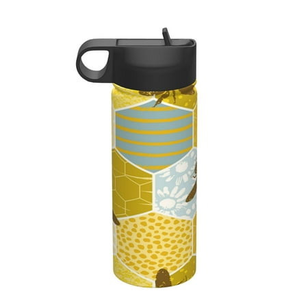 

18 Oz Insulated Sports Bottle Outdoor Sports Gym Handheld Portable Casual Stainless Steel Water Bottle Straw With Lid Seamless Geometric Pattern Bee Trendy