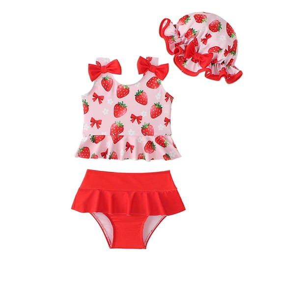 BemeyourBBs Toddler Baby Girl Swimsuit Infant Bathing Suit 3 Pieces Swimsuits Bow Tank Top with Ruffle Shorts Set Sun Hat Rash Guard Swimwear Summer Beach Wear
