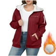thumbnail image 3 of Oksale Women's Sherpa Jacket Long Sleeve Plus Size Fleece Jackets Casual Full Zip Warm Winter Coats with Pockets Soft Outerwear Red L, 3 of 6