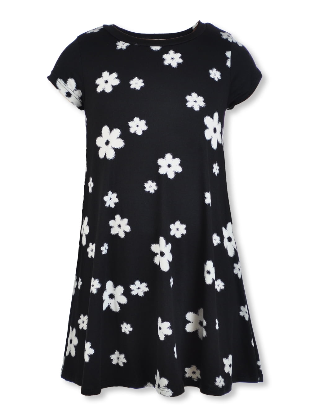 Nine1Eight Girls' Knit Daisy Dress black/multi, 7 8 (Big Girls)