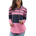 thumbnail image 1 of Women Striped Sweatshirts Hoodies Block Long Sleeve Pullover Sweatshirts Drawstring Loose Tops Fall Winter, 1 of 5